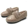 Casual Shoes Bling Lambswool Moccasins Woman Glitter Fur Flats Thick Soled Plush Fleeces Loafers Paillette Winter Women Plus Size 34-43