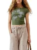 Czołgi damskie kobiety estetyczne kwiat plonowy top crewneck crewneck kwiatowe koszulki graficzne 90S E-dziewczęta szczupłe wyposażone koszule streetwear