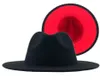 Fedora hat woman wide brim autumn hat faux wool winter black and red color matching felt fashion jazz12074773