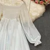 Casual Dresses Vintage Elegant Square Collar Lantern Sleeve Dress A-line Fashion Chiffon Spring Summer Vestidos Women Sweet Belt