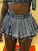 Saias Wlwxr Summer Moda Blue Jenim Pleated Mini for Women 2024 Y2K Ziper Hight Wight Scist