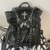 Zaini Mbti Goth Y2K per donne Black Punk Rivet Chain School Studenti Bag in pelle Cross Skeleton Fashion Female Giranchi 240426 240426