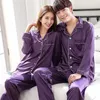 Solid Color Sleepwear Silk Satin Pajamas Couple Set Long Button-Down Pyjamas Suit Pijama Women Men Loungewear Plus Size Pj Set 240428