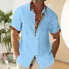 Men's Casual Shirts Men Cuff Placket Shirt Stylish Summer With Turn-down Collar Short Sleeves Color Matching Print For Comfort
