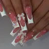 24pcs Full Cover False Nails с клеем длинной квадратной фальшивой фальшивой французской съемной балетной любимой дизайнер