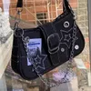 Y2k Vintage Korean lässige süße weiße Sterne Schulter Unterarm Tasche Damen Schlinge Leinwand Zip -Geldbörse Bagutte Handtasche 240425