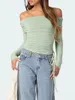 Women's Blouses Off-Shoulder Shirt Casual Pullovers Aesthetic Clothes Ladies Slim Shirts Streetwear Fold Over Drawstring Top