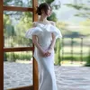 Lässige Kleider Yosisimi-Women's Party Langes Kleid sexy von der Schulter in voller Länge nachfolgend ärmellose Trompete weiße Hochzeit Sommer