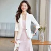 Costumes de femmes NAVIU Blazer rose pour les femmes au printemps été professionnel décontracté à demi-manche mince mince de bureau de travail de travail de travail de travail noir