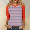 Frauen T -Shirts lässige Tunika Tops täglich Kleidung gestreift 3/4 Ärmeln Tee Shirt Sommerblusen Top Frau 2024 Jugendliche Frauen