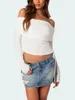 Women's Blouses Off-Shoulder Shirt Casual Pullovers Aesthetic Clothes Ladies Slim Shirts Streetwear Fold Over Drawstring Top