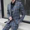 Herrenanzüge plaid moderner Fit 3-teiliger Anzug One Button Jacke Tux Westehose