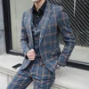 Men's Suits Plaid Modern Fit 3-Piece Suit One Button Jacket Tux Waistcoat & Trousers