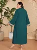 Ethnic Clothing 2024 Women Loose Dress Spring Floral Embroidery Green Plus Size Muslim Ramadan Eid Al-Adha Ankle-Length 4XL
