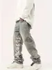 Koreaanse modeheren Casual lange jeans graffiti klassieke man rechte denim brede pijpenbroek vaste kleur licht 240420