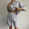 Suisses combinées pour femmes Mesdames Summer Casual Short Sports Shorts en deux pièces T-shirt Couleur Couleur de cou Roule