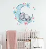 Акварельная спящая малышка слон на лунных стенах с цветами для детской комнаты детская комната наклейки на стены Pvc8734163