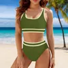 Kvinnors badkläder 2024 Fashion Women Bikini Set Elastic Two Piece Swimsuit Color Block High Cut Bathing Suits Belly Lifting Hip Tankini