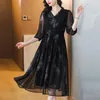 Robes de fête printemps été noire de soie satin midi robe femme mode polo chic pro de coréen vintage vestidos de soirée décontractée