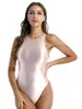 Dames badmode dames glanzend hoog gesneden bodysuit een stuk backless zwempak sexy strakke olie glanzende string turnard badpak