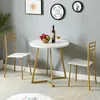 ヴェーコロ2つの小さな丸いダイニングテーブルセット2、鋼鉄のフレーム付きの木製のマーブルテーブル、キッチンの椅子付きモダンなダイネット、朝食の隅、白と金