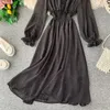 Casual jurken zomer retro lange stijl jurk v-neck chiffon temperament mode vrouw mouw voor vrouwen 2024