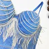 Tank da donna Donne Diamonds Summer Tassel Denim Bustier Corset Crop Tops Occasione speciale jeans Camisole Top Party Club Stamme