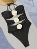 Kvinnors badkläder S - XL 4 Färger 3D Flowers Halter Cut Out Women One Piece Swimsuit Kvinnlig högben Bather Bathing Swim K5318