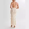カジュアルドレス女性エレガントな3Dフラワースリングマキシドレスファッションvネックノースリーブスリム2024ホワイトレディシックハイストリートローブ