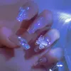 24pcsbox Fałszywe paznokcie naciśnij na wielokrotne użycie z projektami zestawu francuskiego sztucznego aurora diamentu Fałszywe patyki