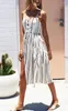 Abiti casual Sundazione vintage Domande femminile Beach Dress Midi Button Wearless Women Striped Women Summer 2024 Boho Sexy Floral