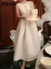 Casual Dresses ENjoyce Korean Elegant Cropped Waist Long Sleeveless White One-piece Dress Ladies Evening Graduation Ball Prom