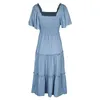 Casual jurken top verkopen voor tieners dames zomer flutter mouw squuta nek smokked kledingvestidos elegantes para mujeres