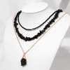 Colliers pendants Collier pendent de pierre d'obsidienne noire