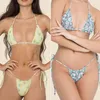 Sexig designer kvinnor bikini set het kvinnlig triangel badkläder flickor avslappnad snörning tryckt mönster baddräkt brasiliansk push up badkläder baddräkt thongs topp biquini