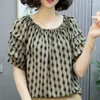 Women's Blouses 2024 Summer modieuze high-end temperament los passende casual afslanke deksel Belly veelzijdige ronde nek shirt