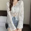 Chemises de chemisiers pour femmes MEXZT Retro Lace Shirt Womens Transparent à manches longues Shirt Screen Cardigan Holite Corée Élégante