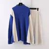 Sukienki robocze damskie 2024 jesień zima dwuczęściowe zestawy kontrastowe kolor golf długotropiewane swetra spódnice z dzianiny