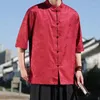 Herren lässige Hemden plus Größe Sommer Herren chinesischer Hemd Eis Silk Vintage Tang Anzug Hanfu Tops Männlicher Kleidungsständer Kragen locker