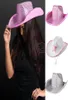 Breda randen hattar vit cowgirl hatt rosa paljettstjärna filt nackrep för klä upp fester och spelar passar de flesta flickor kvinnor8666442