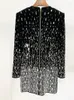 Casual Dresses Ailigou 2024 Women's Black Sexy Long Sleeved Luxury Diamond Sequin Pärled Tight Mini Dress Elegant Celebrity Party