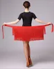 Scenkläder latin danskjol för kvinnor svart röd färg tofs höft halsduk dansar vuxen rumba klänning