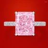 Cluster anneaux 925 réel argent 9 11 mm rose quartz topaze halte diamant en carbone