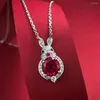 Pendants Venregem 18K Or blanc rond Cut 8 mm Ruby High Carbone Diamonds Gemollaces Pendant 925 Bijoux en argent sterling