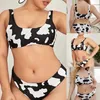 Swimwear pour femmes Bikini Bikini Milk Milk Cow Imprimé Push-Up Bra High Wrap Hip Breat Breath COMFAT COMPASSION SPURT