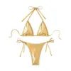 Kobiety bikini stroje kąpielowe seksowne diamentowe mikro -stringi złoty błyszczący strój kąpielowy Kobiet sznur halter trójkąt 2024 kostium kąpiel
