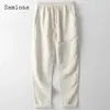 Pantalon masculin 2024 hommes à la taille élastique décontractée en lin blanc massif blanc de poche pantalon de poche plus taille 3xl massive de mode de mode élégante