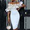 Повседневные платья 2024 Lady Sexy Ruffles рукав платье Bodycon Белое элегантное вечернее вечеринка