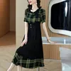 Party Dresses Fashion Pleated High-end Plaid Dress 2024 Summer Ladies Stitching Slim Loose Casual Temperament Long Skirt Female Tide