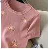 Maglioni femminili dolci floreali ricamati maglione maglione da donna maglietta in maglia per maglieria estate vintage o-collo corto temperamento a maglia maglieria